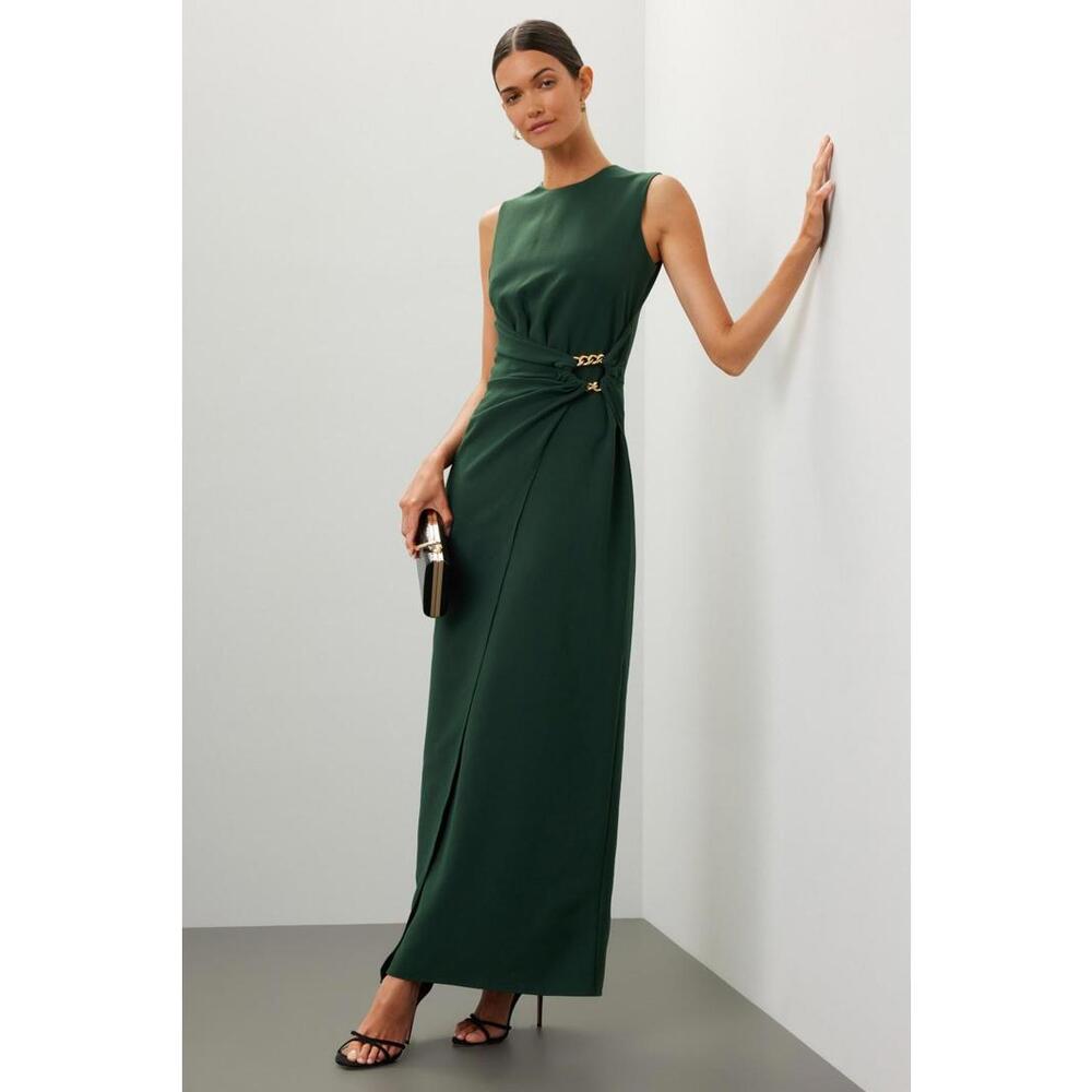 Shoshanna Green Crepe Dani Dress Size 8 with Stains/fabric discolorotion
